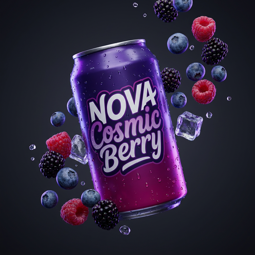 NOVA Cosmic Berry soda can